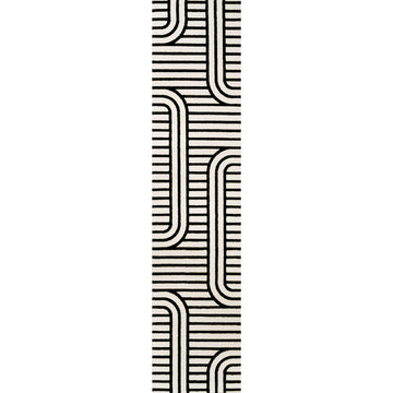 Anders High-Low MidCentury Modern Arch Stripe Two-Tone Indoor/Outdoor Area Rug